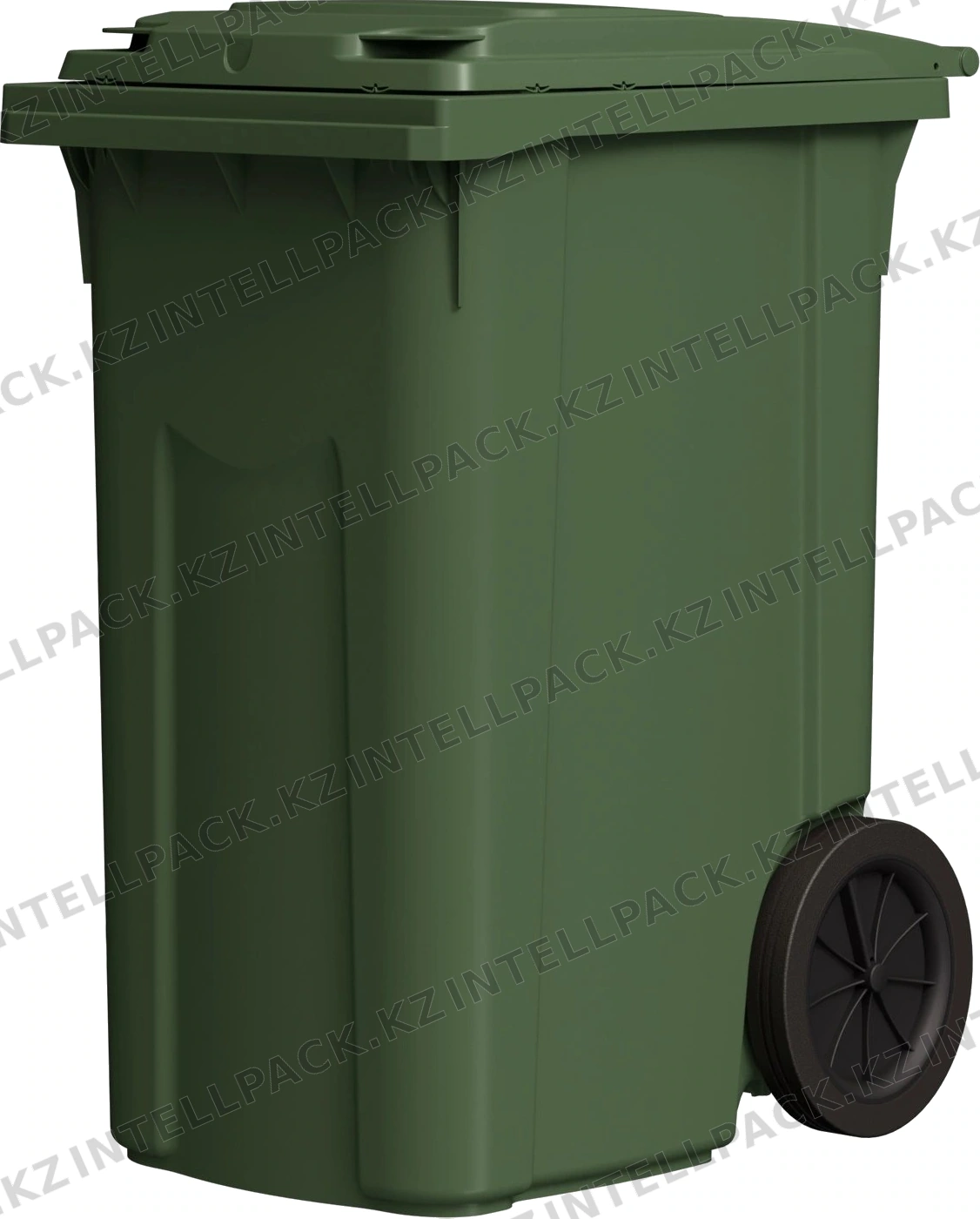 Мусорный контейнер 360 л iPlast зелёный 2-колёсный (д. 300 мм) с зелёной крышкой