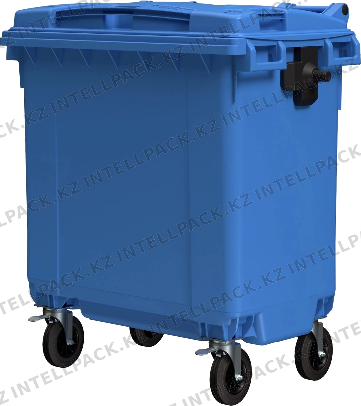 Мусорный контейнер 770 л iPlast тёмно-голубой 4-колёсный с тёмно-голубой крышкой