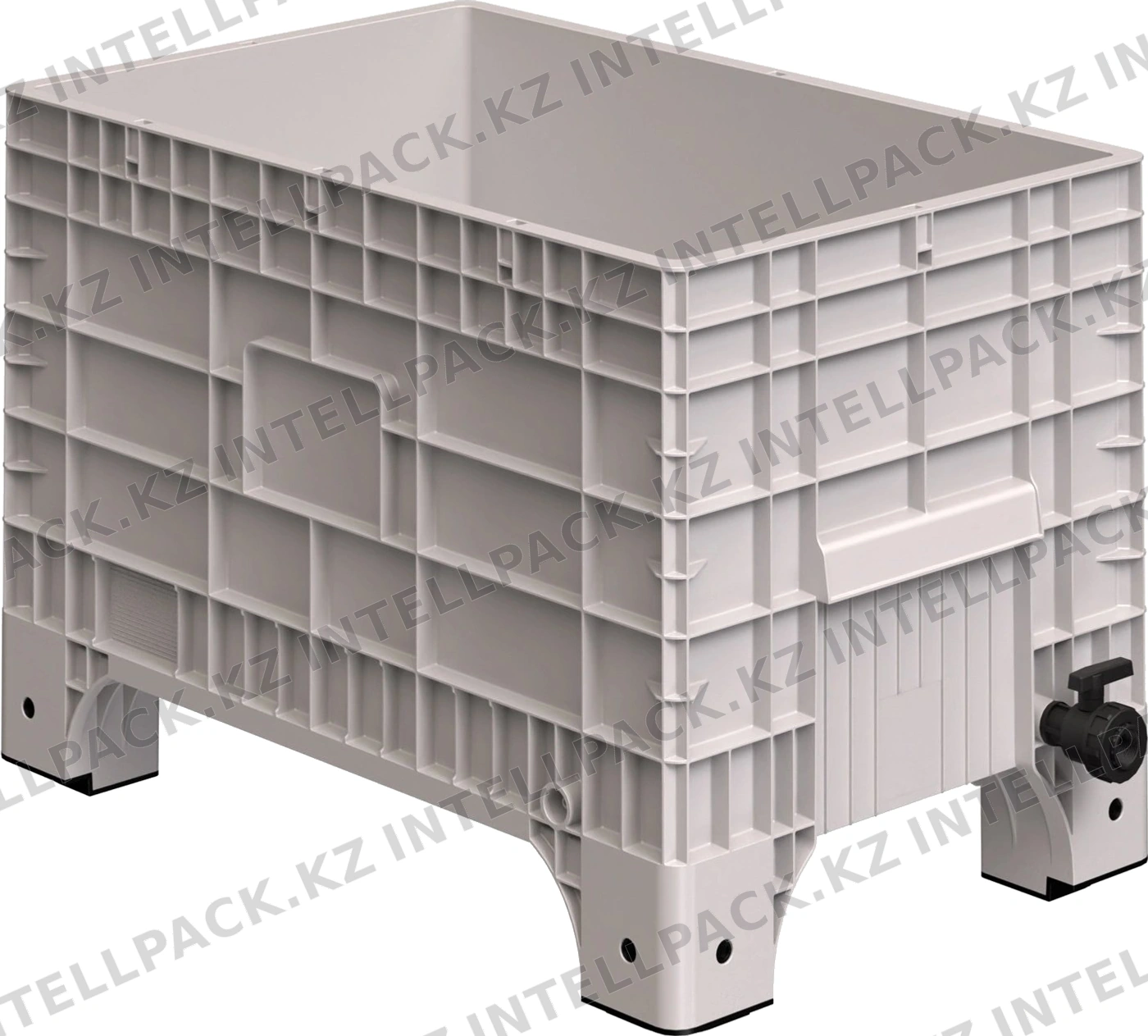 Большой контейнер 1020х640х675 мм iPlast iBOX светло-серый со сплош. стенками и дном, на ножках с краном 1 дюйм