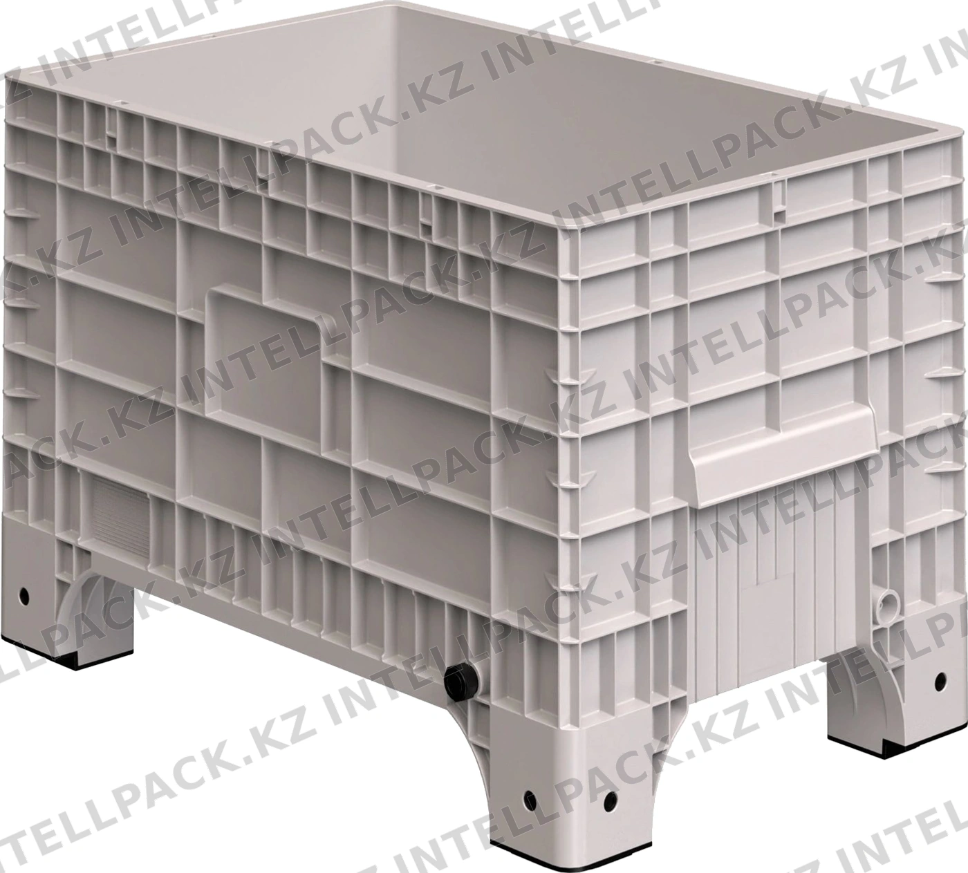 Большой контейнер 1020х640х675 мм iPlast iBOX светло-серый со сплош. стенками и дном, на ножках с пробкой 1 дюйм