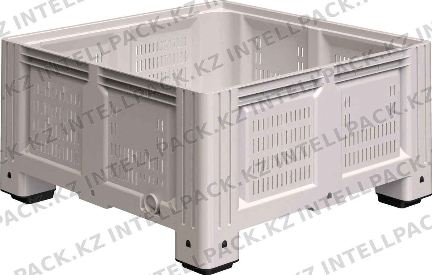Большой контейнер 1130x1130x580 мм iPlast iBOX светло-серый c перфорированными стенками и дном, на ножках