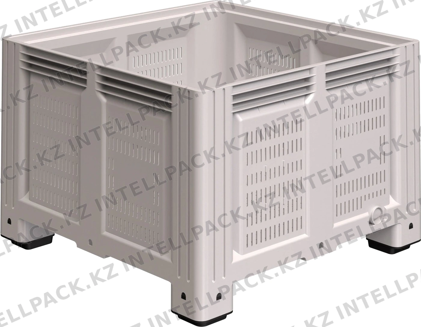 Большой контейнер 1130x1130x760 мм iPlast iBOX светло-серый c перфорированными стенками и дном, на ножках