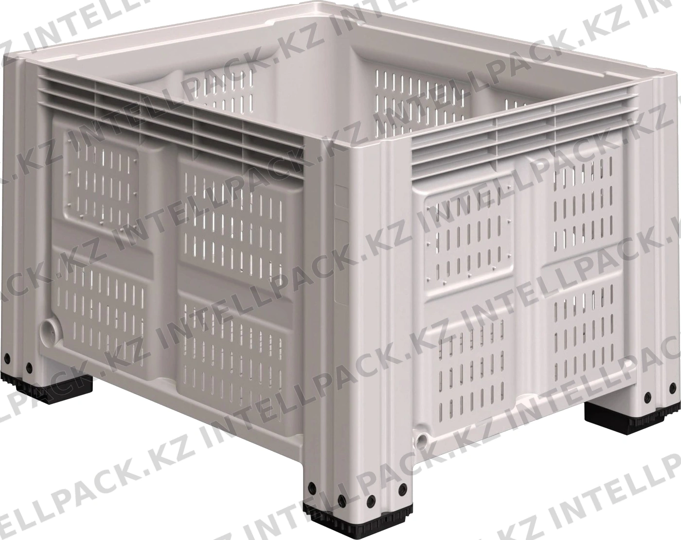 Большой контейнер 1200x1000x760 мм iPlast iBOX светло-серый c перфорированными стенками и дном, на ножках