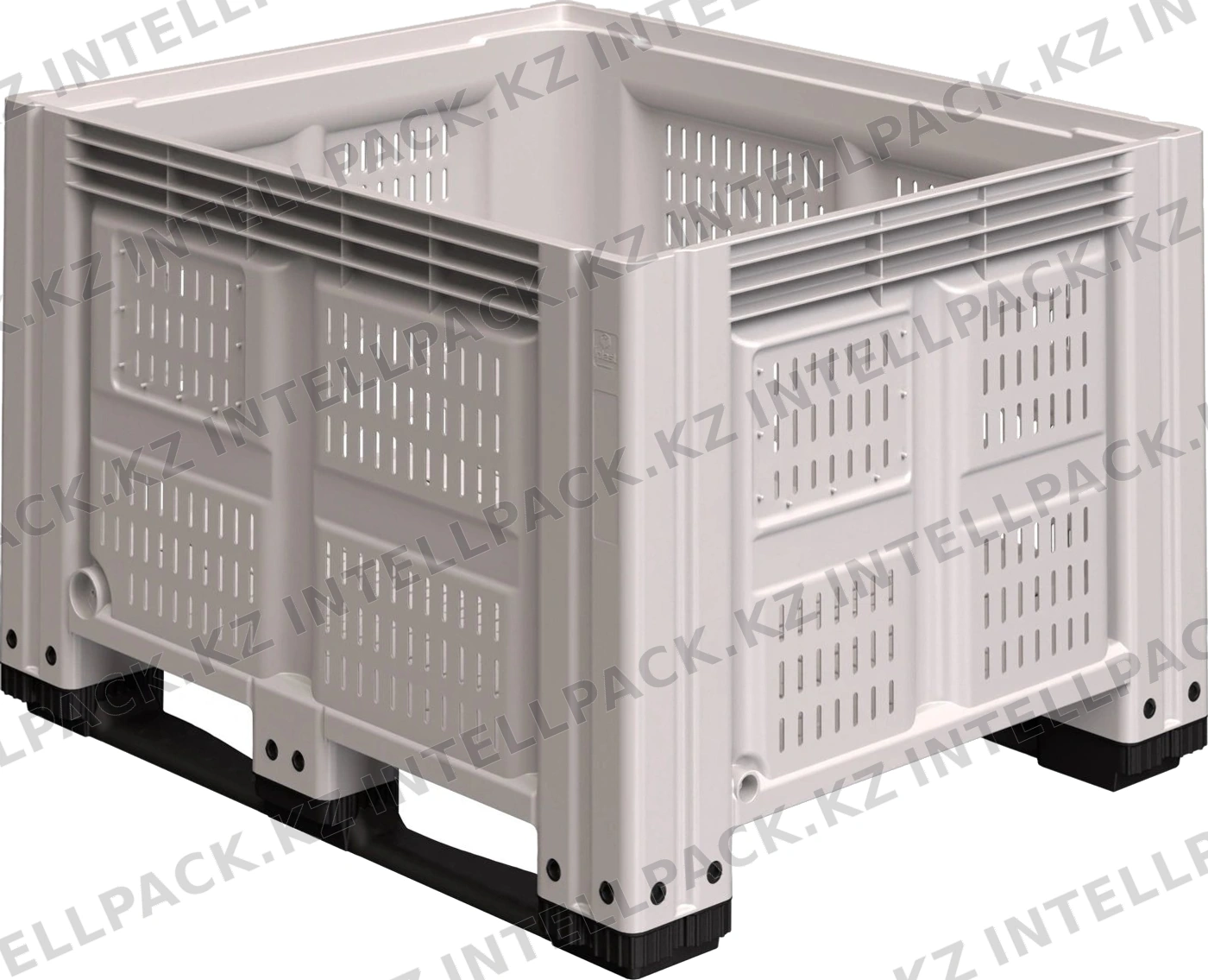 Большой контейнер 1200x1000x780 мм iPlast iBOX светло-серый c перфорированными стенками и дном, на полозьях