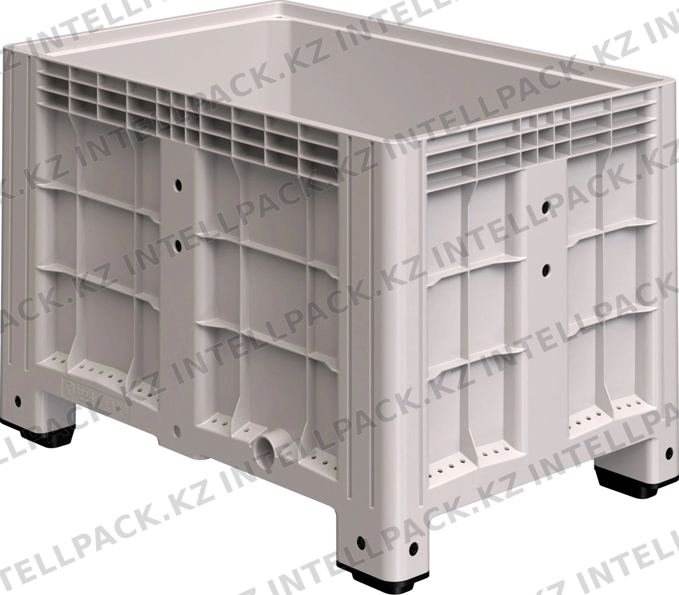 Большой контейнер 1200х800х800 мм iPlast iBOX светло-серый со сплош. стенками и дном на ножках с краном 1 дюйм