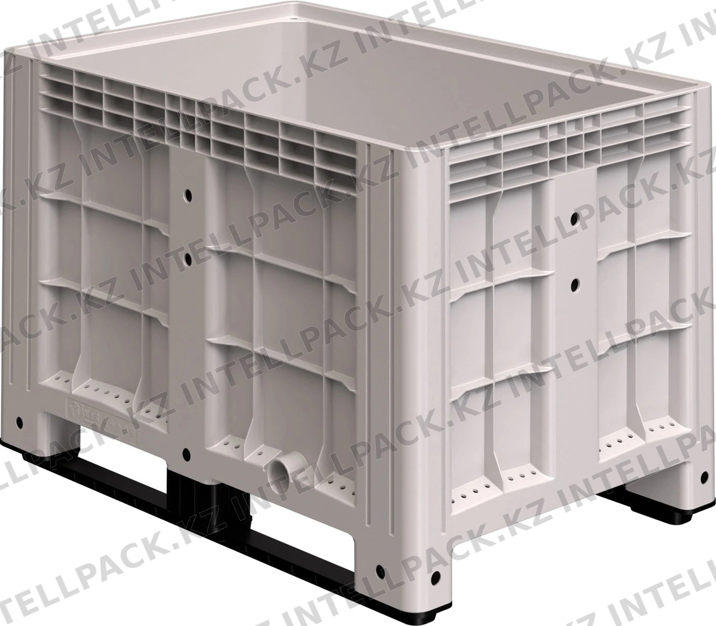 Большой контейнер 1200х800х800 мм iPlast iBOX светло-серый со сплош. стенками и дном на полозьях с пробкой 1 дюйм
