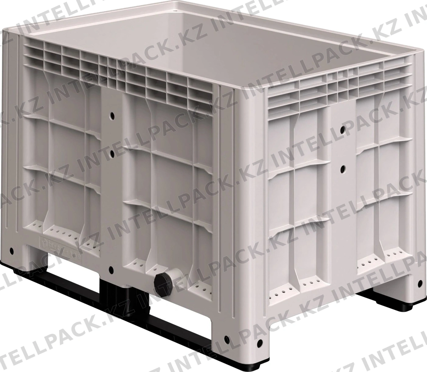 Большой контейнер 1200х800х800 мм iPlast iBOX светло-серый со сплош. стенками, дном на полозьях с пробкой 2 дюйма