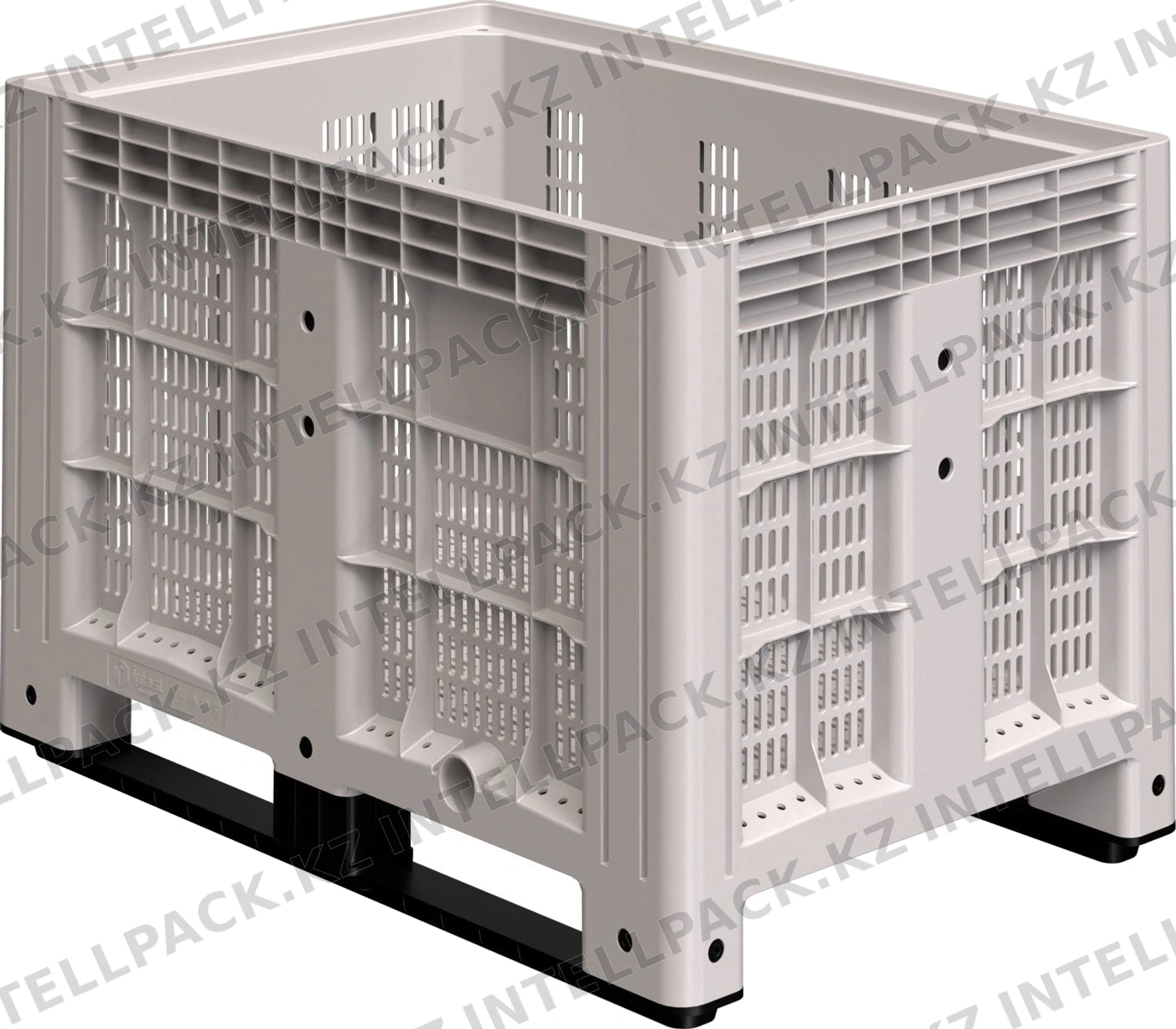 Большой контейнер 1200x800x800 мм iPlast iBOX светло-серый c перфорированными стенками и дном, на полозьях