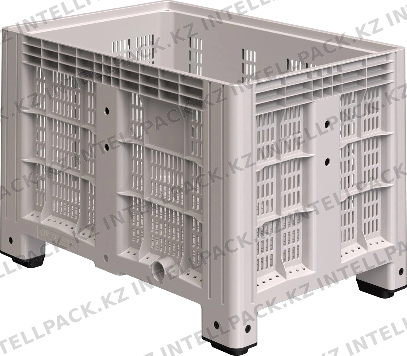 Большой контейнер 1200x800x800 мм iPlast iBOX светло-серый c перфорированными стенками и дном, на ножках