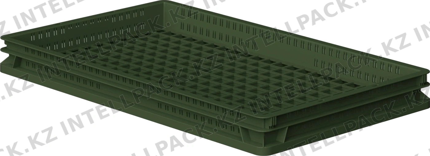 Пищевой ящик универсальный 740x440x70 мм iPlast зелёный ЭКО с перфорированными стенками и дном