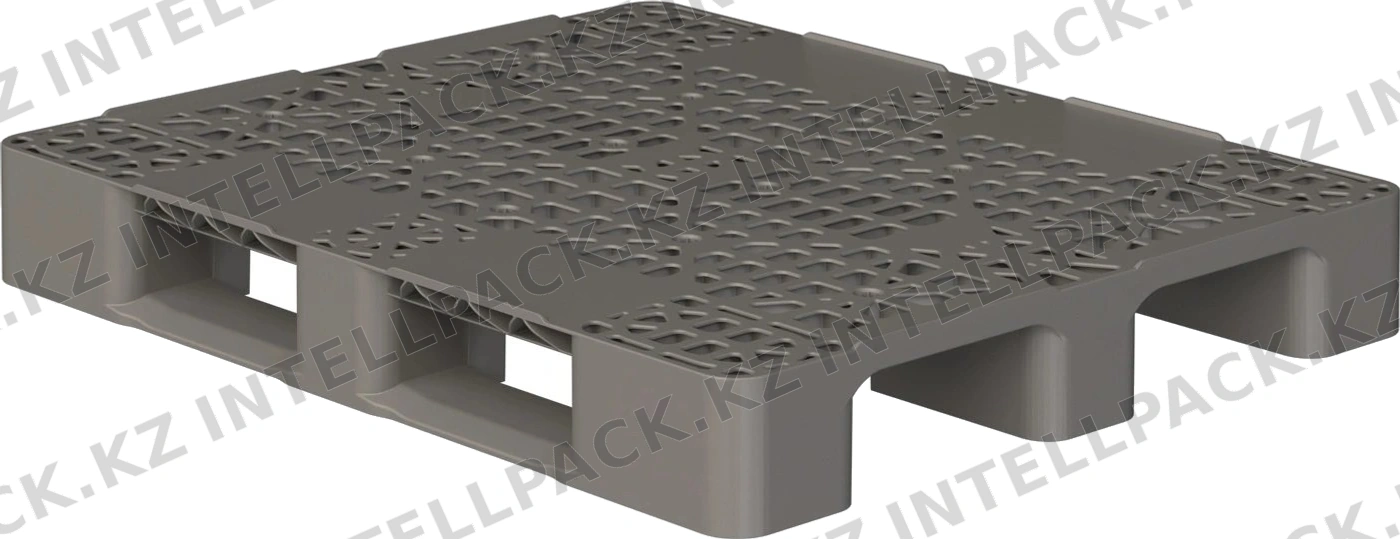 Пластиковый паллет 1200x1000x150 мм iPlast серый перфорированный на 2 полозьях с бортиком