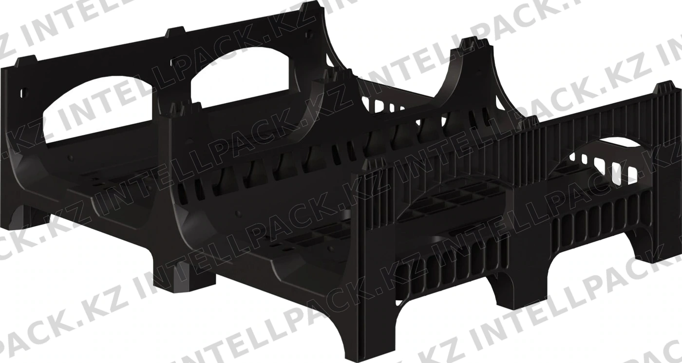 Пластиковый паллет BottleRack 1200х1000х380 мм iPlast чёрный ЭКО перфорированный на ножках с бортиком для бутылей