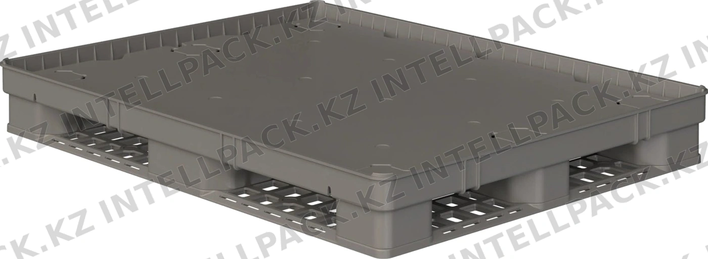 Пластиковый паллет 1470x1140x180 мм iPlast серый сплошной на 3 полозьях