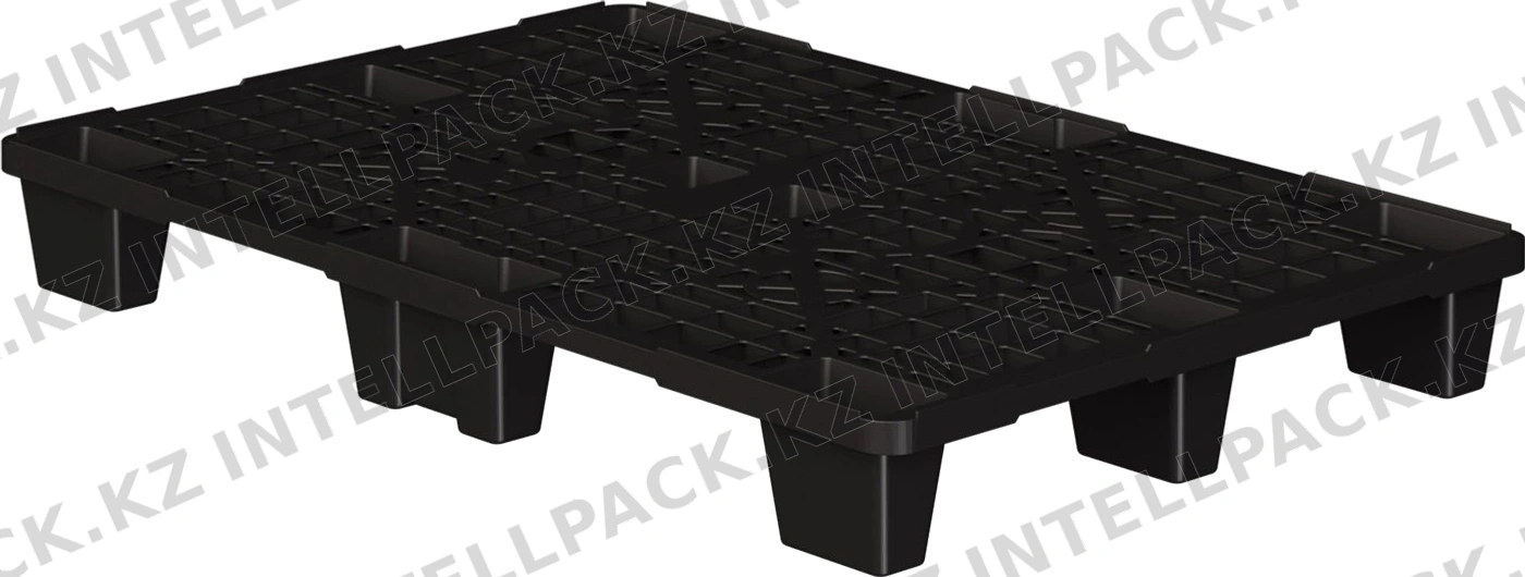 Пластиковый паллет 1200x800x140 мм iPlast чёрный ЭКО перфорированный на ножках с бортиком