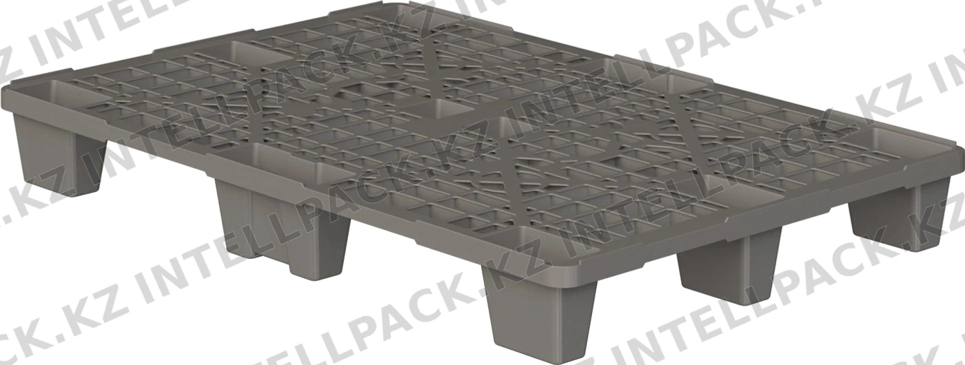 Пластиковый паллет 1200x800x140 мм iPlast серый перфорированный на ножках с бортиком