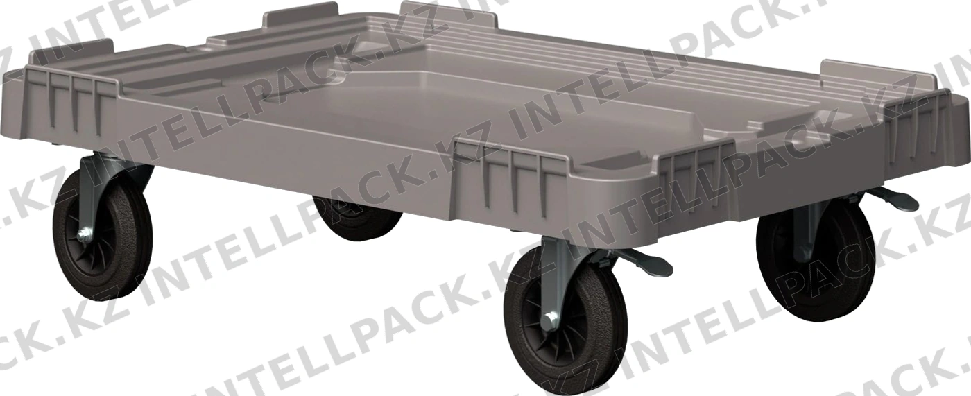 Складская тележка 620х420х185 мм iPlast серая 4-колёсная (2 колеса с тормозом)